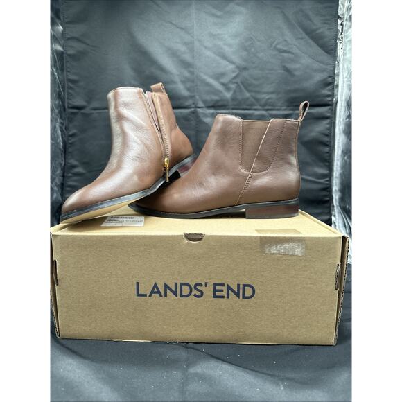 Lands' End Shoes - Lands' End Side Zip Lug Sole Chelsea Boots Brown Faux Leather Boots Size 9D